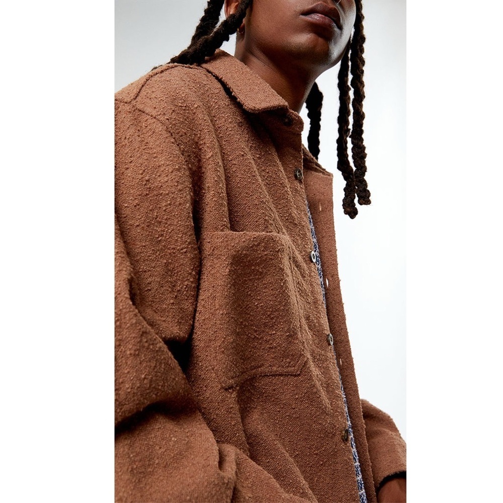 NWT PacSun Brown Oversized Wooly Shacket Textured Button Front Chest Pockets L - Picture 13 of 13